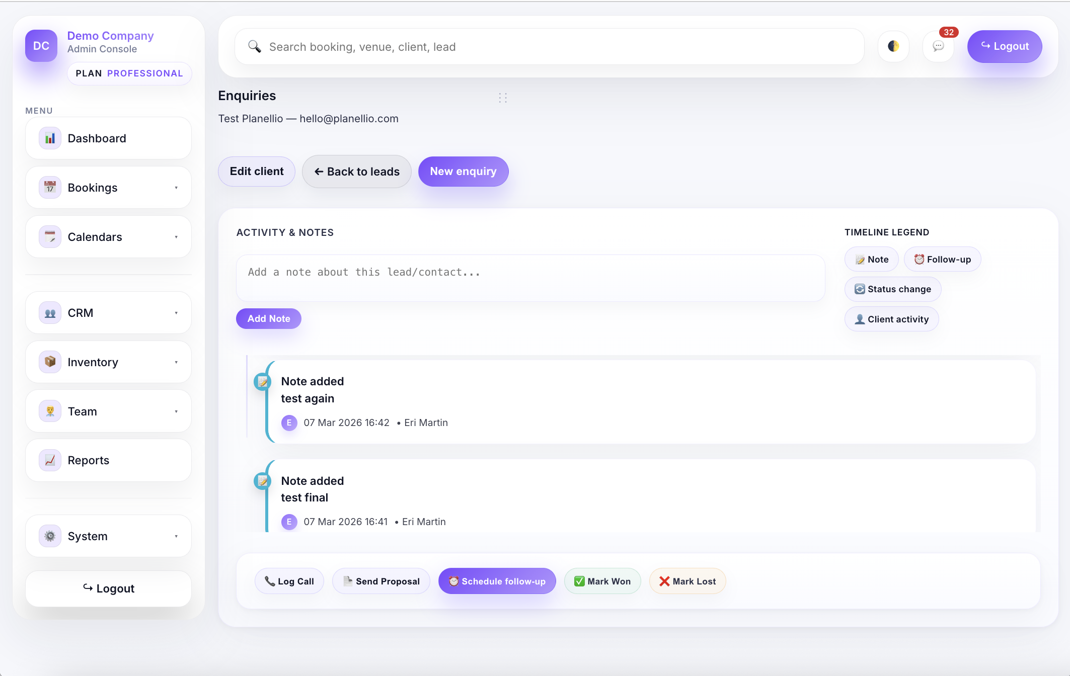 Planellio crm feature