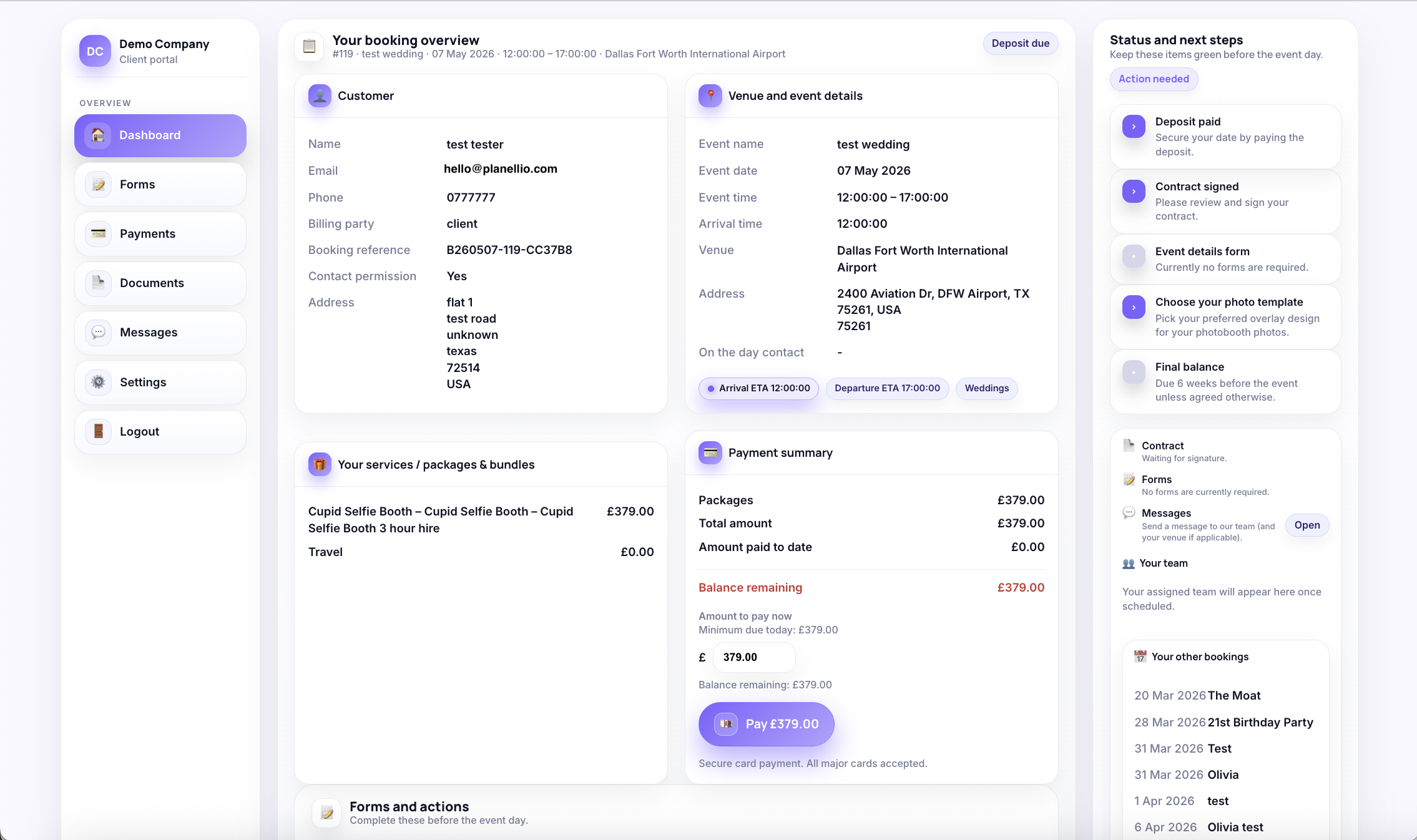 Planellio client portal feature
