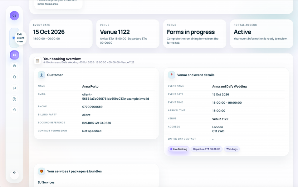 Planellio client portal and guided booking journey