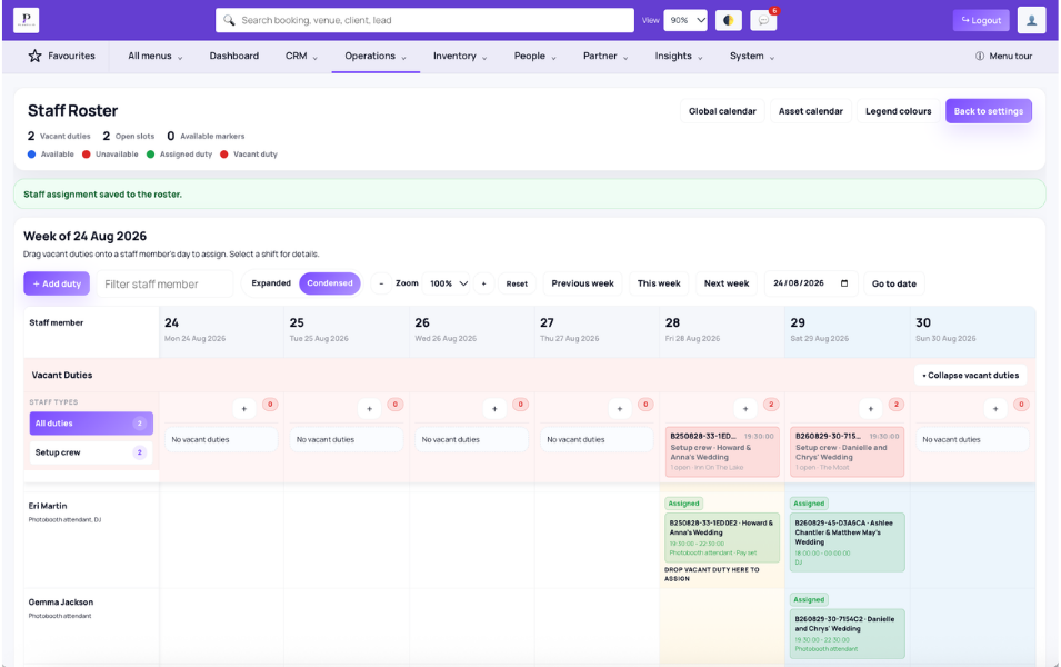 Planellio staff rostering system